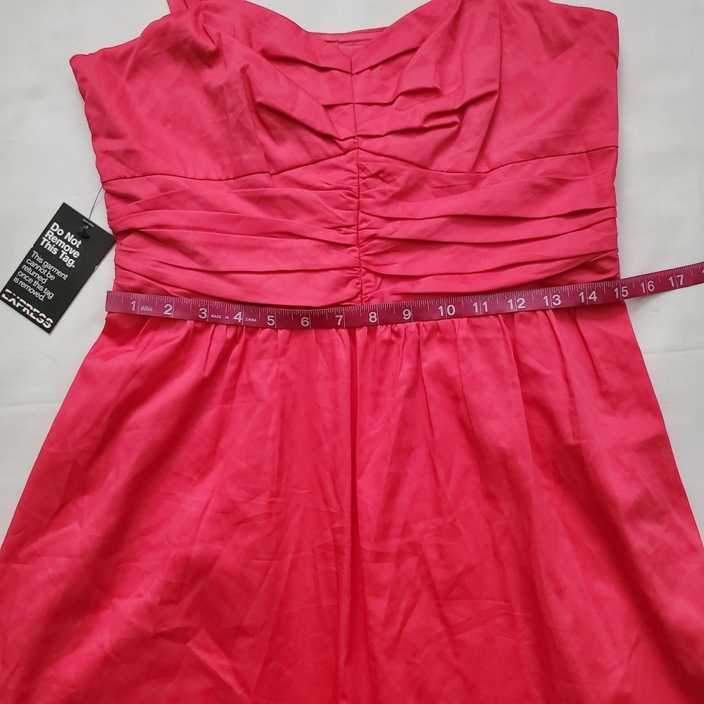 EXPRESS Women's Sweetheart Neckline Ruched Bodice Hot Pink Mini Dress Size 12 - Picture 10 of 12